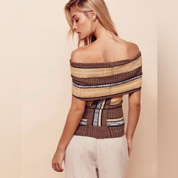 Free People Striped Knit Cowl Neck Top Blouse Off Shoulder Neutral XS - Picture 2 of 13